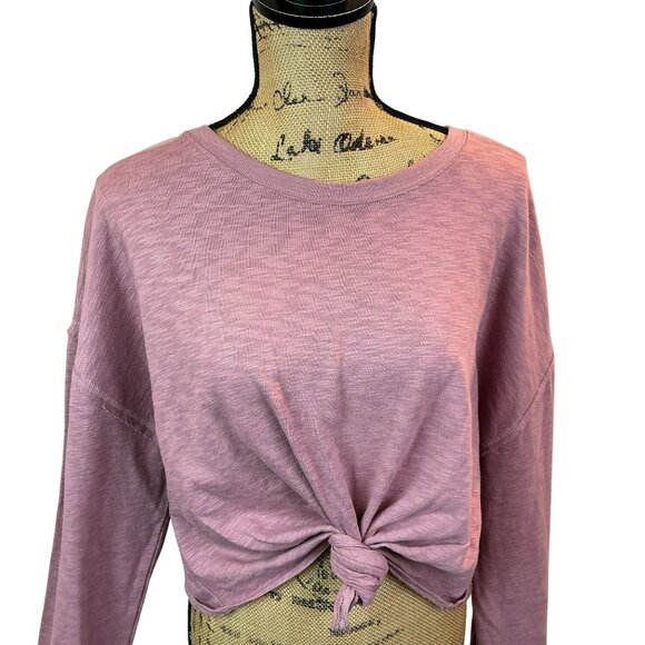 Free People FP Beach Pink Tie-Front Knit Womens Medium Long Sleeve Crop Top - Picture 5 of 11